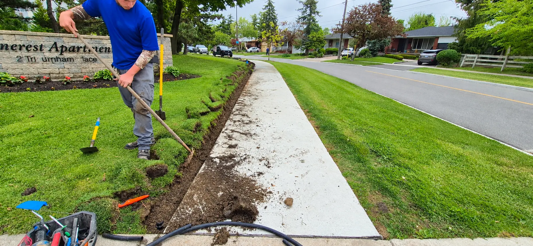 Residential Lawn Install lawn sprinkler project by HiGreenWall